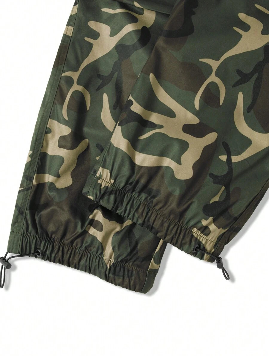Pantalones cargo holgados extragrandes Manfinity EMRG para hombre con bolsillo de solapa y cordón lateral en la cintura