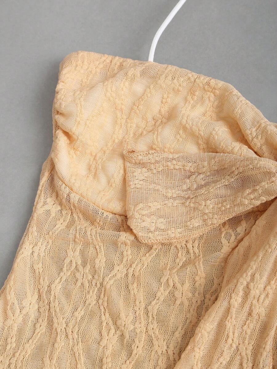 Sweetra - Top corto de verano para mujer con cuello halter y lazo frontal liso, estilo Y2K
