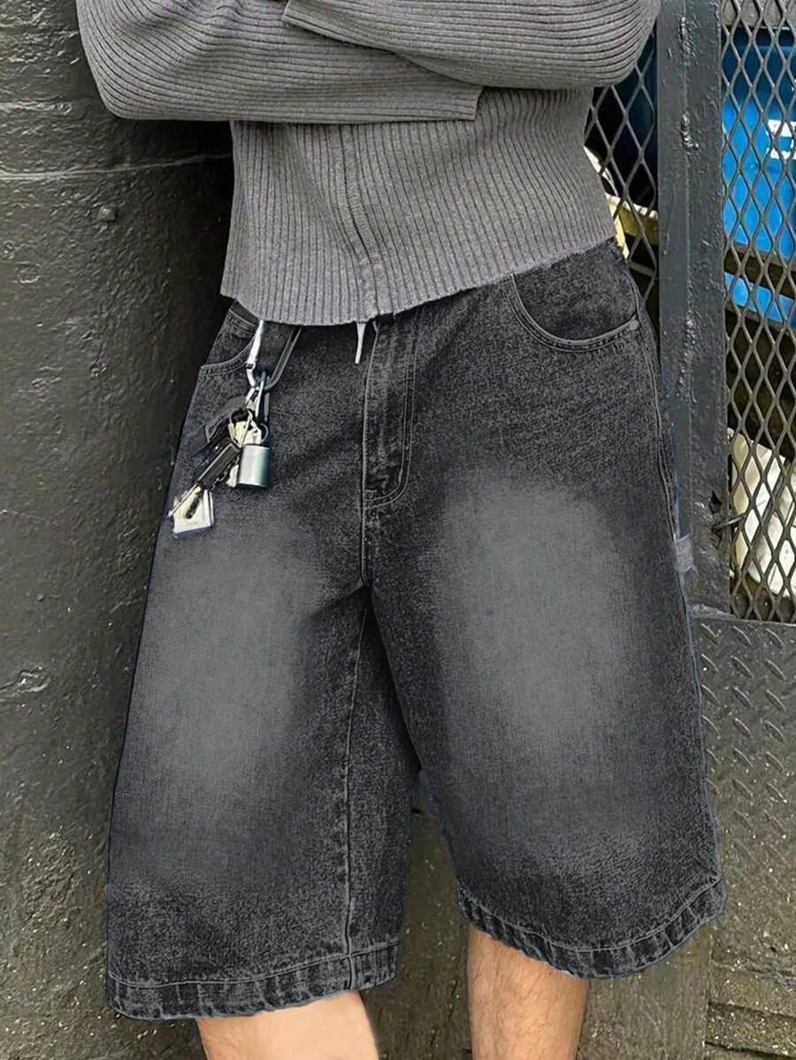 Bermudas vaqueras informales de pierna ancha y holgadas para hombre