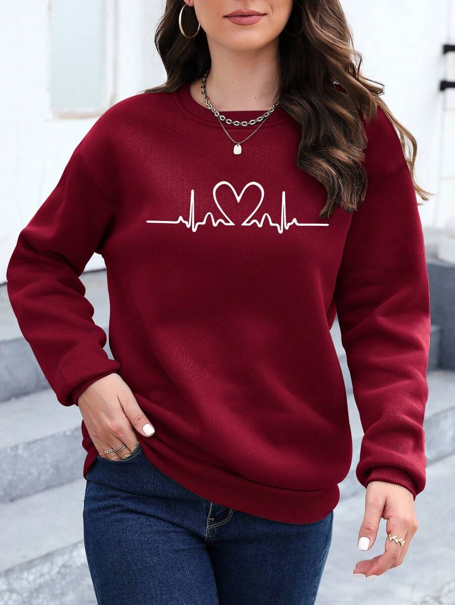 Sudadera con hombros caídos y estampado de corazones de INAWLY, camisetas de manga larga para graduación, atuendos para la vuelta al cole, trajes de profesora para mujer, ropa para la vuelta al cole.