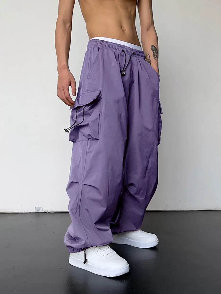 Pantalones cargo holgados extragrandes Manfinity EMRG para hombre con bolsillo de solapa y cordón lateral en la cintura