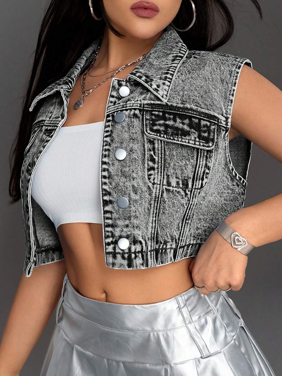 Chaqueta vaquera corta informal de botonadura sencilla para mujer de ICON