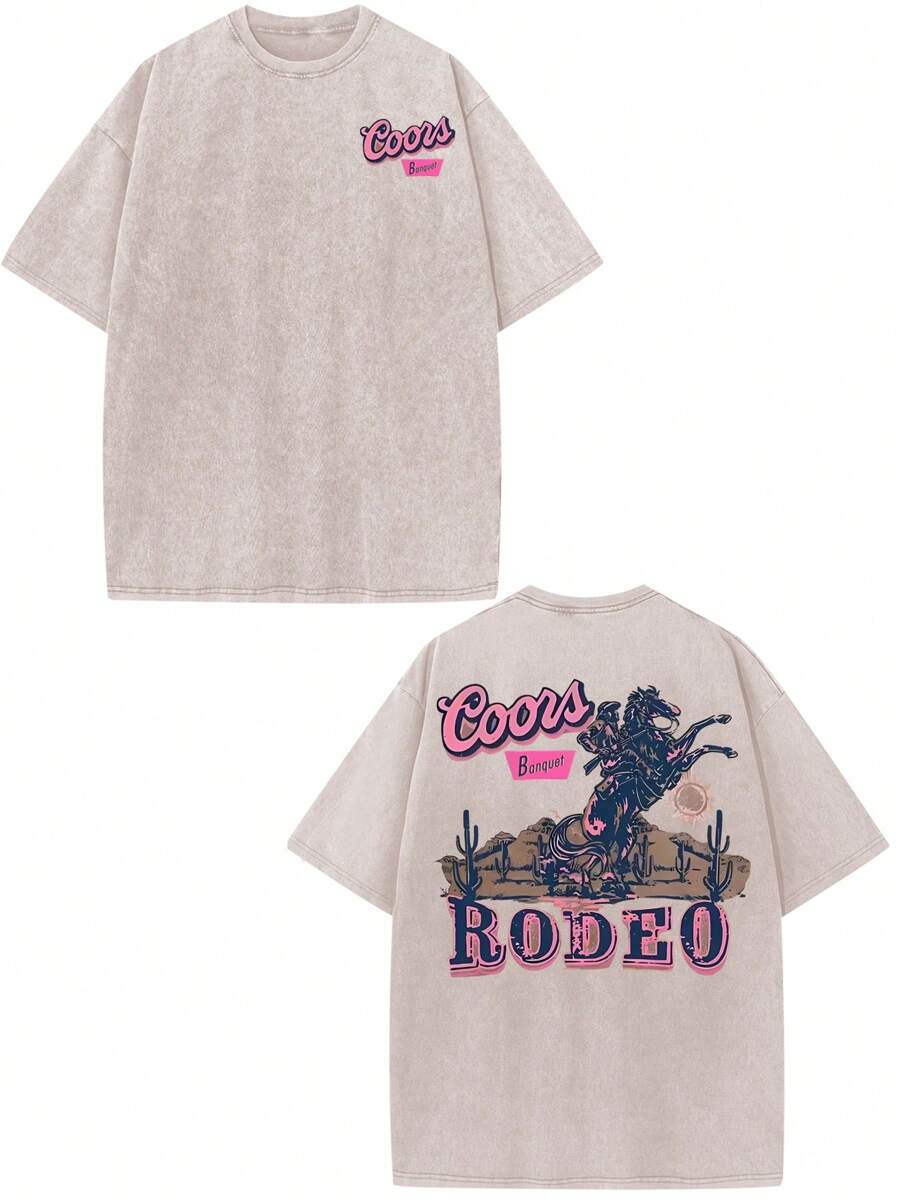 Rodeo. Convertirse en un vaquero del oeste es algo de lo que enorgullecerse. Esta moderna camiseta de algodón lavado de 230 g con estampado de vaquero del oeste es una pieza única, hecha de algodón estampado de alta calidad para hombre en verano. Es AR.
