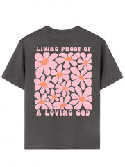 Camiseta de manga corta con estampado floral para niña, top informal de verano para adolescentes, cómoda y a la moda para estudiantes jóvenes.