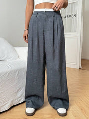 Pantalones de vestir elegantes, holgados, de pierna ancha, plisados y con estampado floral de cintura alta para mujer de EZwear