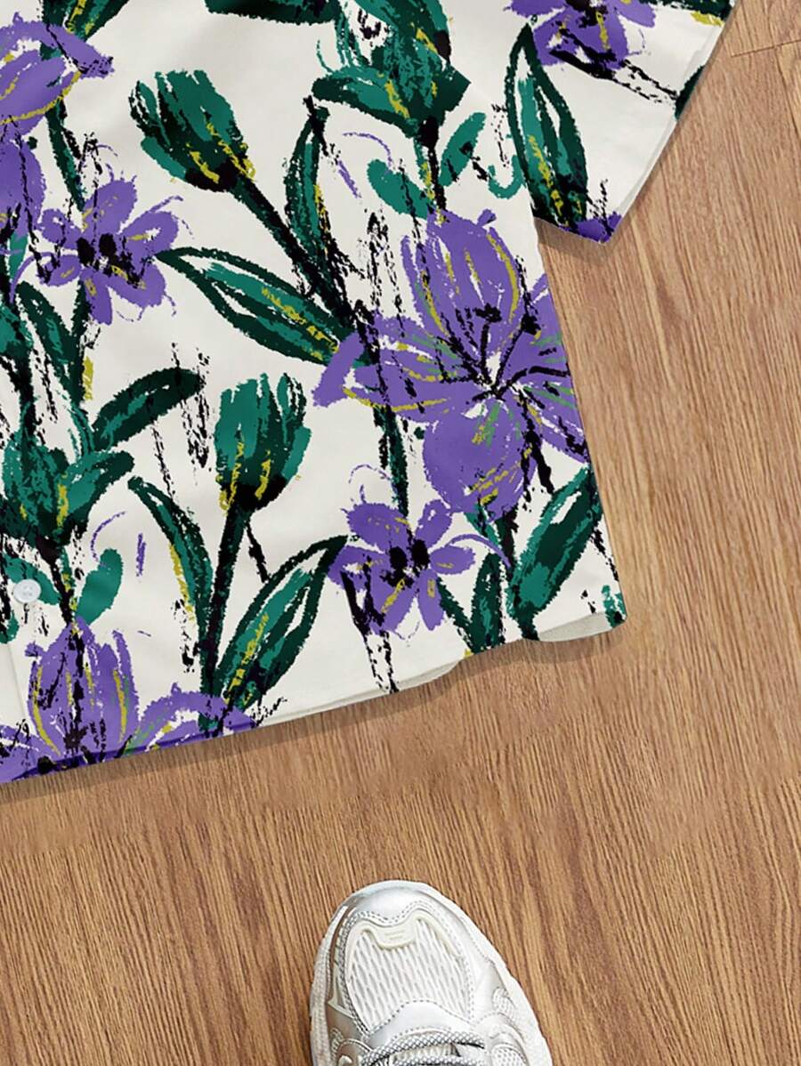 Camisa casual de manga corta con estampado floral para hombre de Manfinity Joysei, top corto para hombre, top floral para hombre, top estampado de gran tamaño para hombre