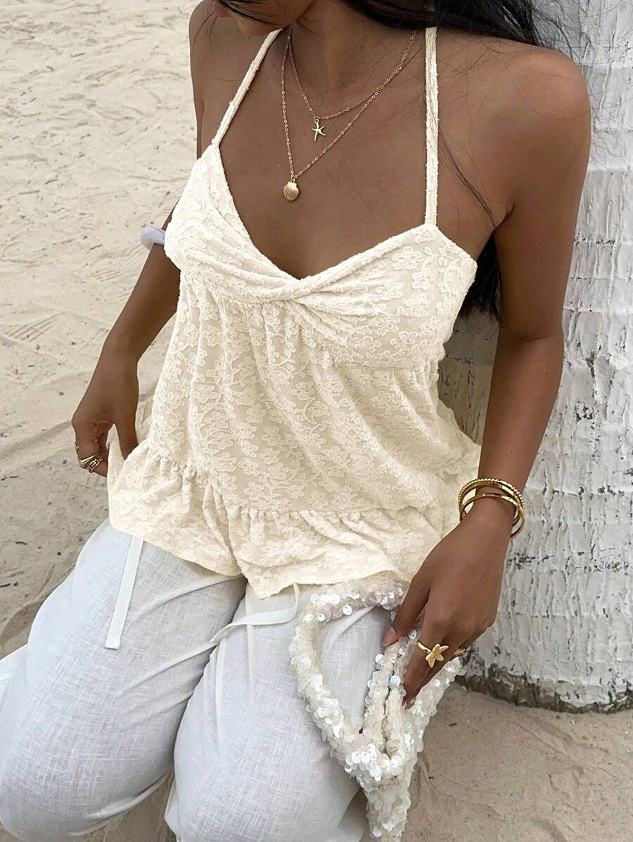 Camiseta sin mangas Sunnyshic de color liso con cuello halter para mujer, moderna para el verano