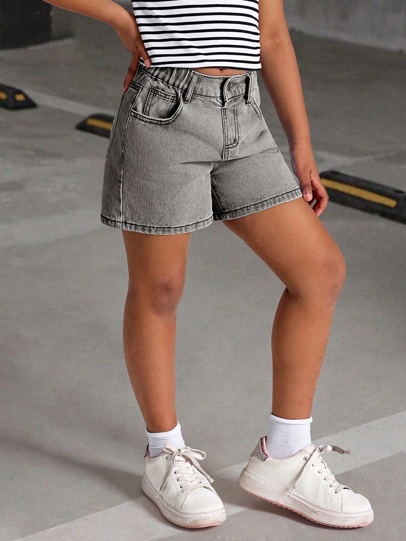 Shorts vaqueros minimalistas informales para niñas preadolescentes, uso diario