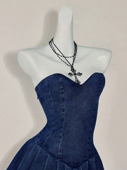 Vestido tubo vaquero con volantes en el bajo para mujer de ICON