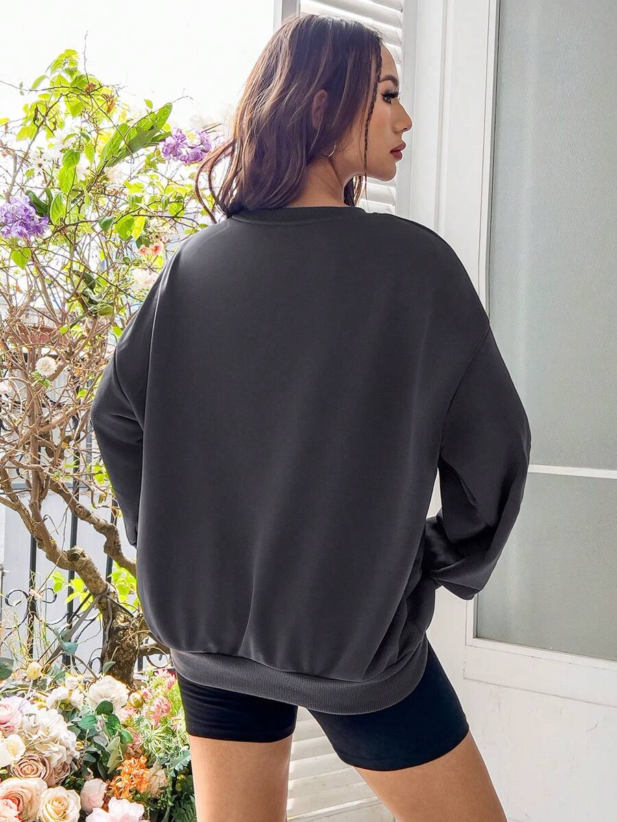 Sudadera EZwear informal con estampado de sol y mariposas, cuello redondo, corte holgado, para mujer, otoño-invierno, manga larga