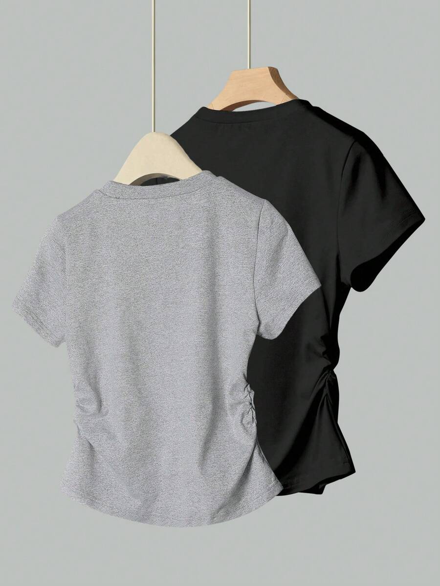 Camiseta informal minimalista con lazo rosa y volantes en la cintura para niña preadolescente de Wildeya