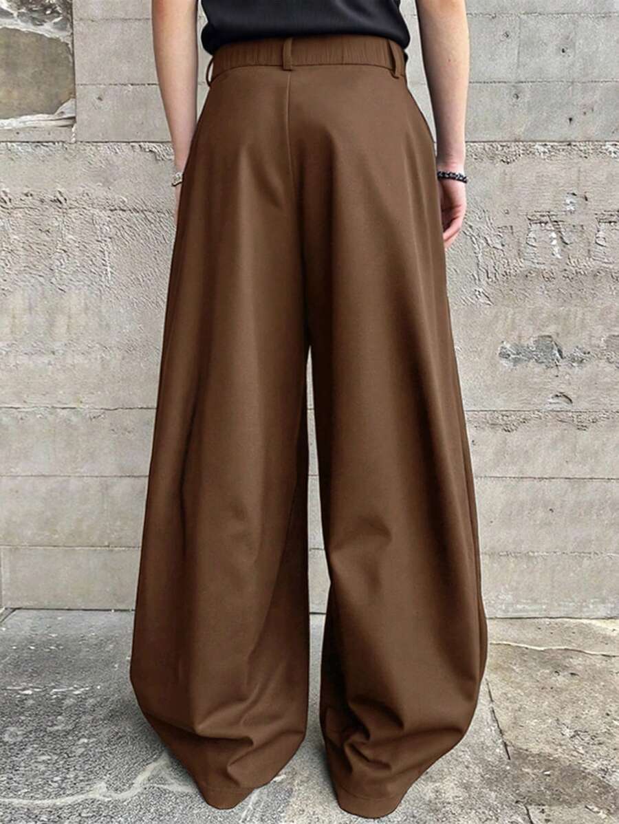 Manfinity Hypemode Manfinity Hypemode High Waist Designer Men's Wide Leg Pleated Loose Casual Pants Men S Wide Leg Pants High Waisted Pants Men Wide Leg Pants Men