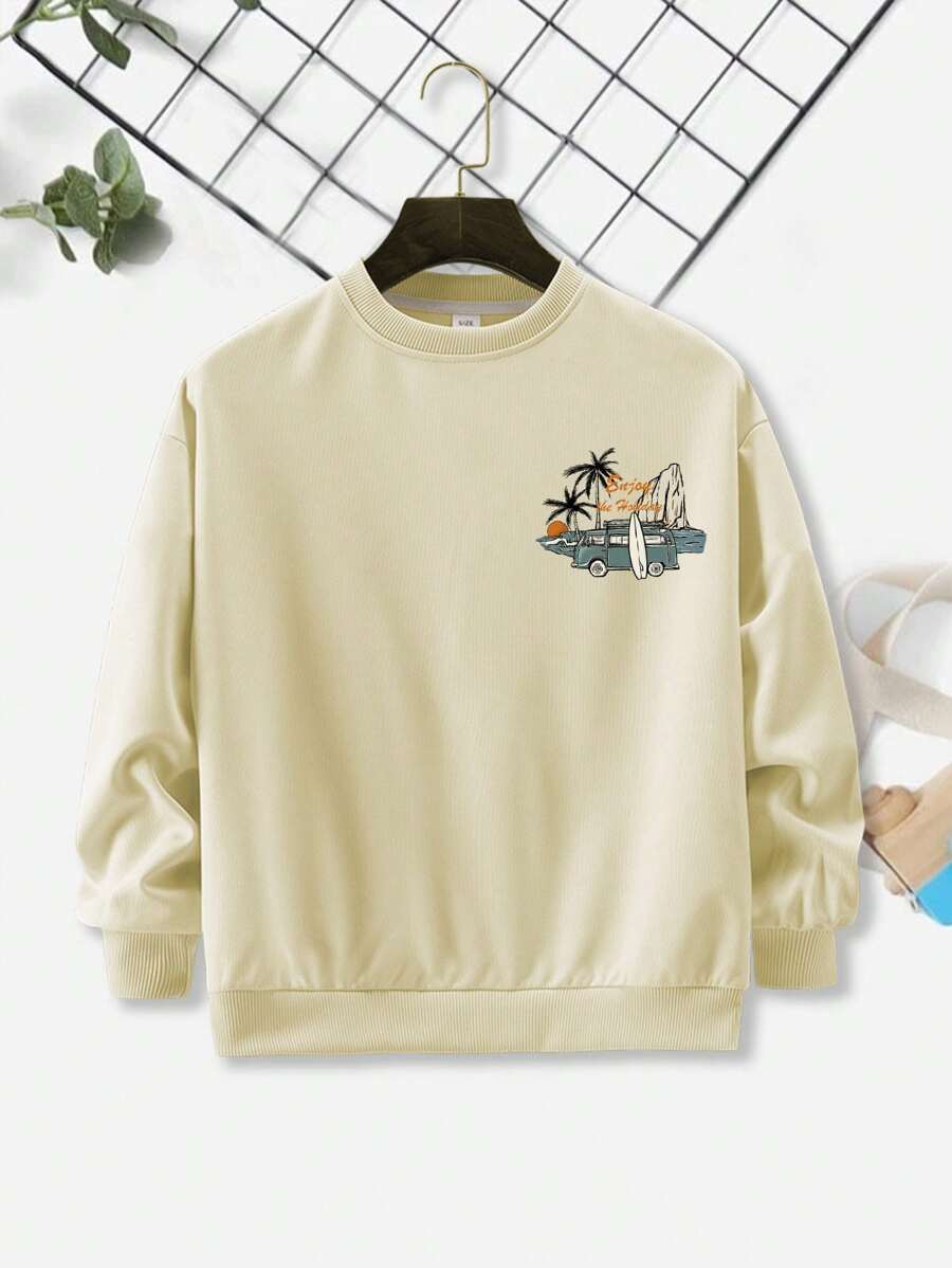 Sudadera con estampado de dibujos animados para niño preadolescente, sudadera de cuello redondo para niño, ropa informal y cómoda de moda para otoño
