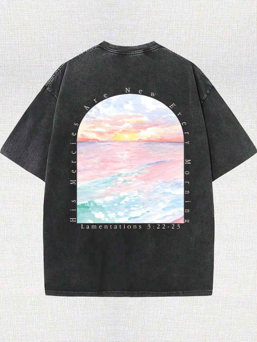 Con una camiseta lavada en la calle retro, su amabilidad es nueva. Estampado de cruz rosa de playa, ropa sencilla, estampado inspirador, ropa personalizada.