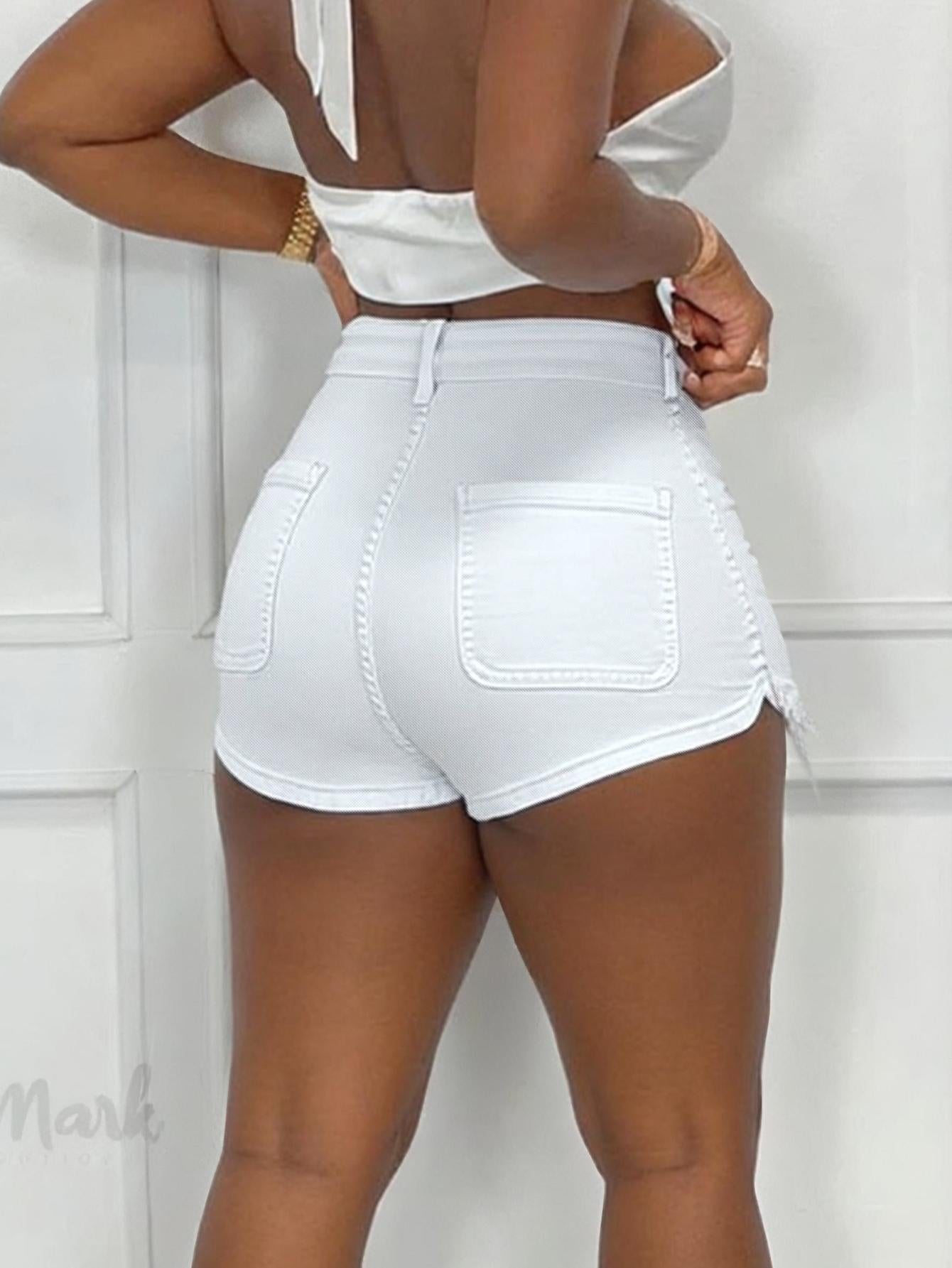 Falda pantalón vaquera informal TECCULI ICON para mujer con bolsillos desgastados y dobladillo sin rematar