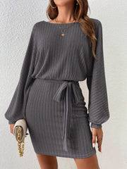 Vestido de una pieza informal, cómodo y de longitud media con cinturón ancho, estilo primavera-otoño de TECCULI, adecuado para uso diario, vida en casa, salidas y ocasiones especiales como viajes.