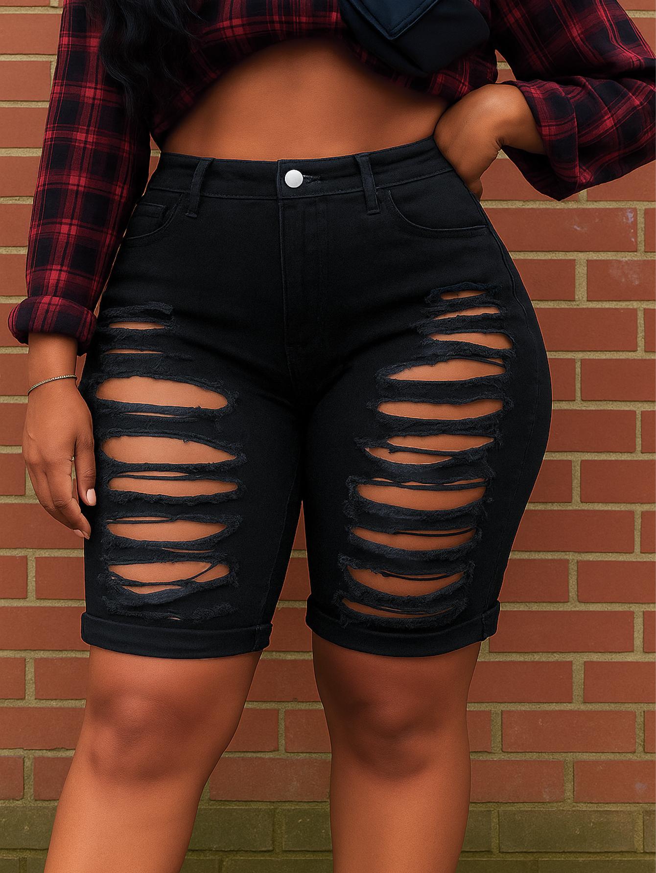 TECCULI SXY - Pantalones cortos vaqueros ajustados para mujer, talla grande, elásticos, informales, para primavera/verano