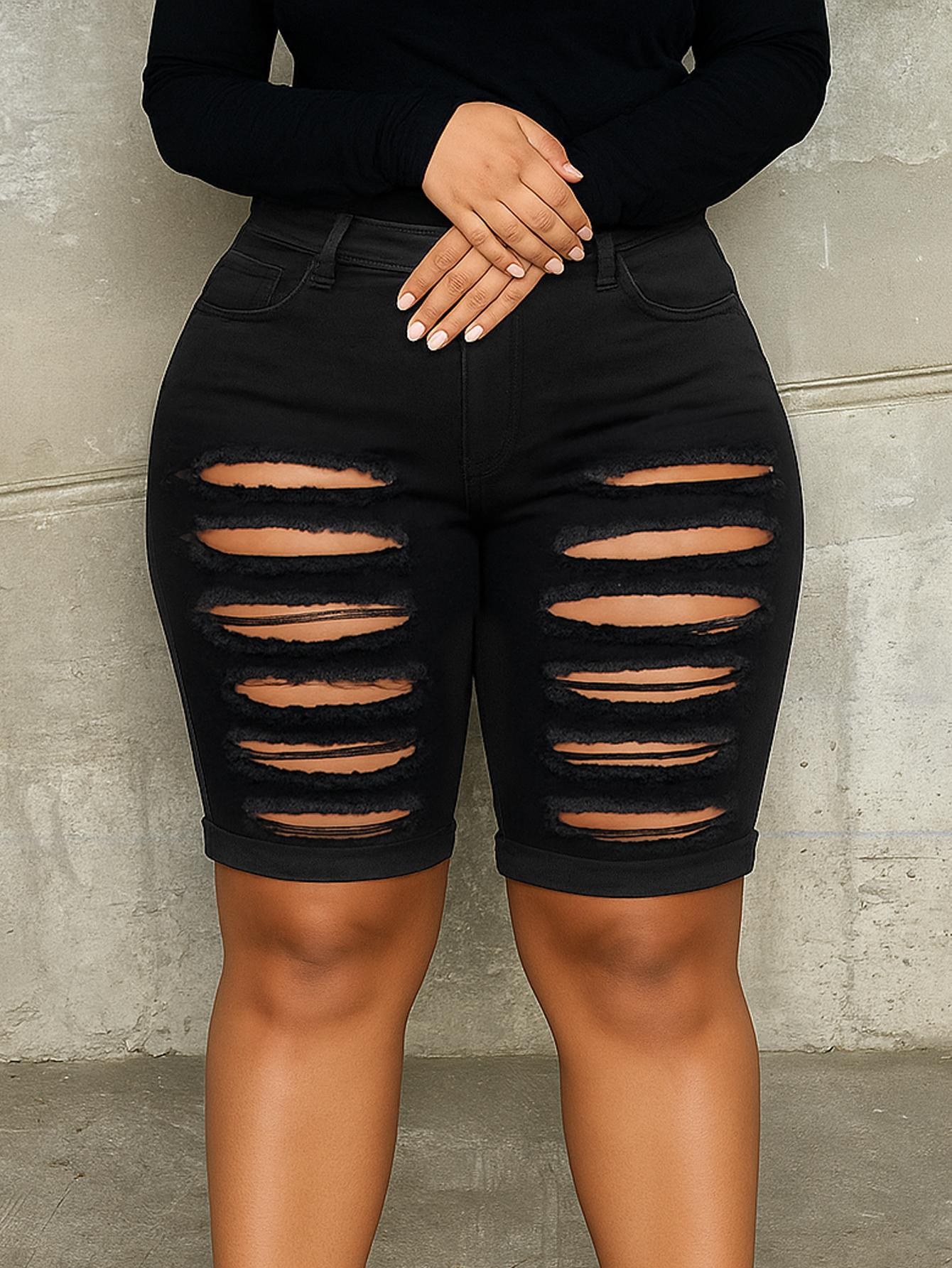 TECCULI SXY - Pantalones cortos vaqueros ajustados para mujer, talla grande, elásticos, informales, para primavera/verano
