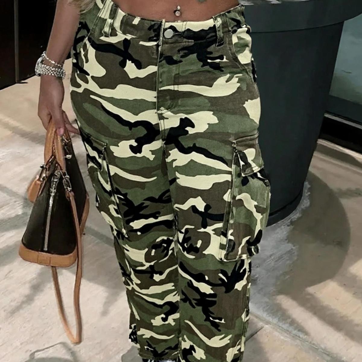 Vaqueros casuales de pierna ancha con camuflaje y bolsillo cargo para mujer TECCULI ICON