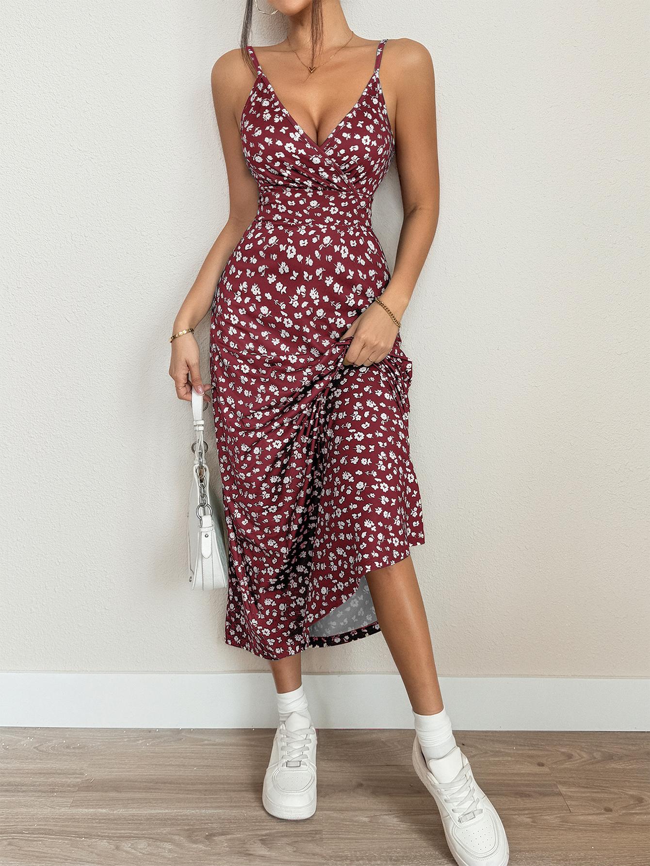 Vestido camisola cruzado sin espalda con estampado floral de TECCULI VCAY