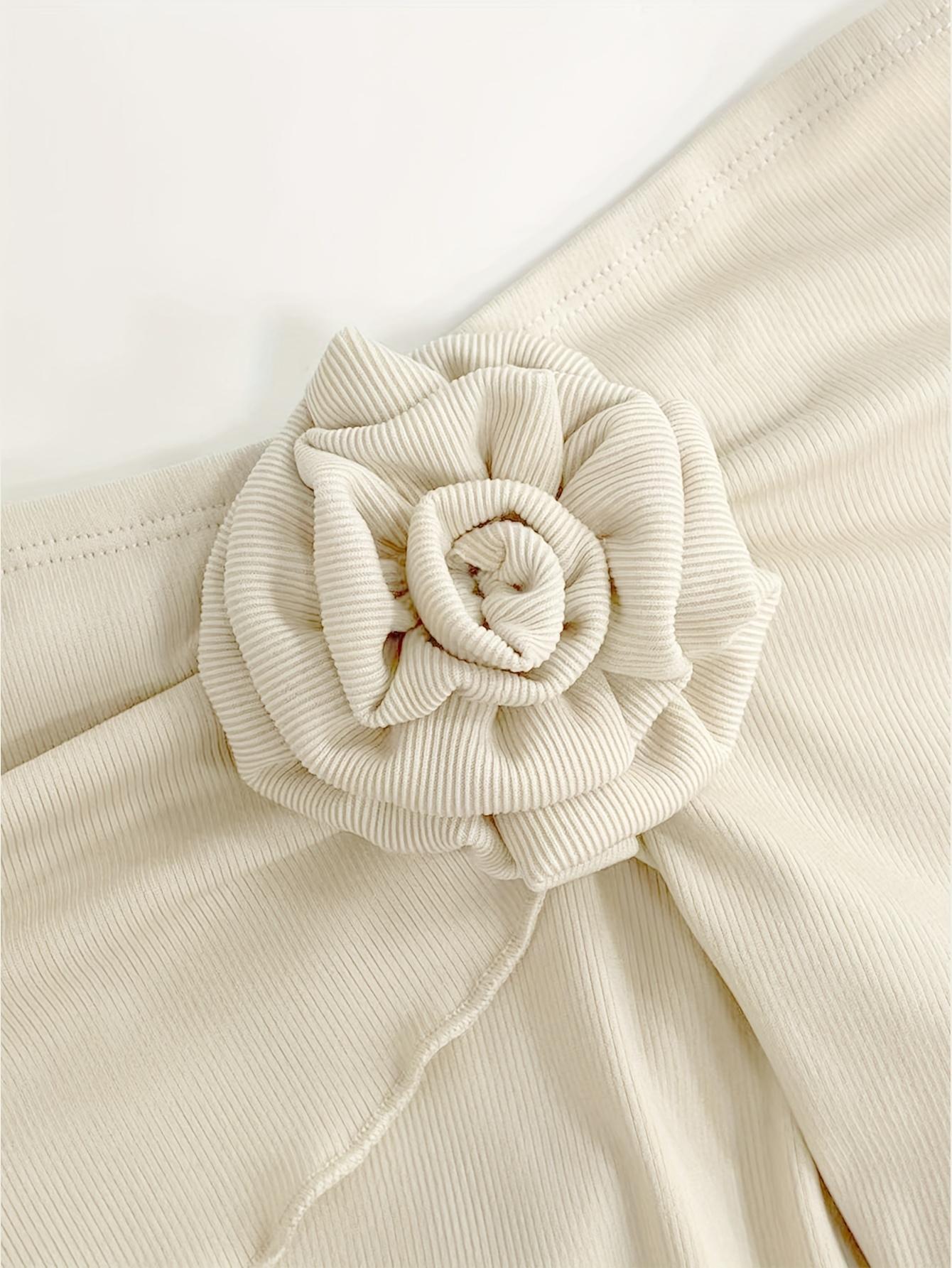 TECCULI Modelyn - Camiseta de verano para mujer, elegante, de manga corta, entallada, de color liso y con adornos florales 3D