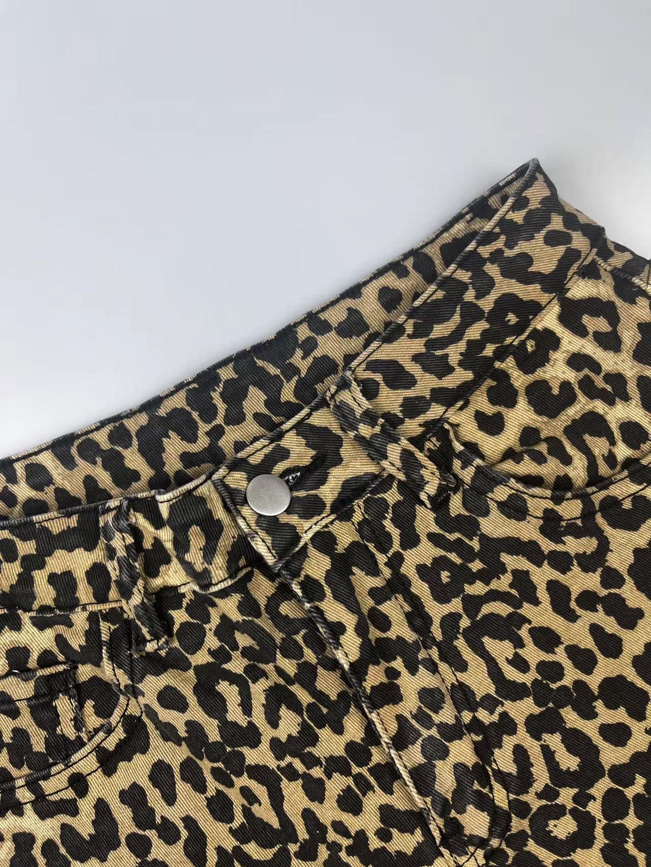 TECCULI New American Hot Girl - Mono de pierna ancha con estampado de leopardo para mujer, nuevo diseño multibolsillos, vaqueros rectos con drapeado