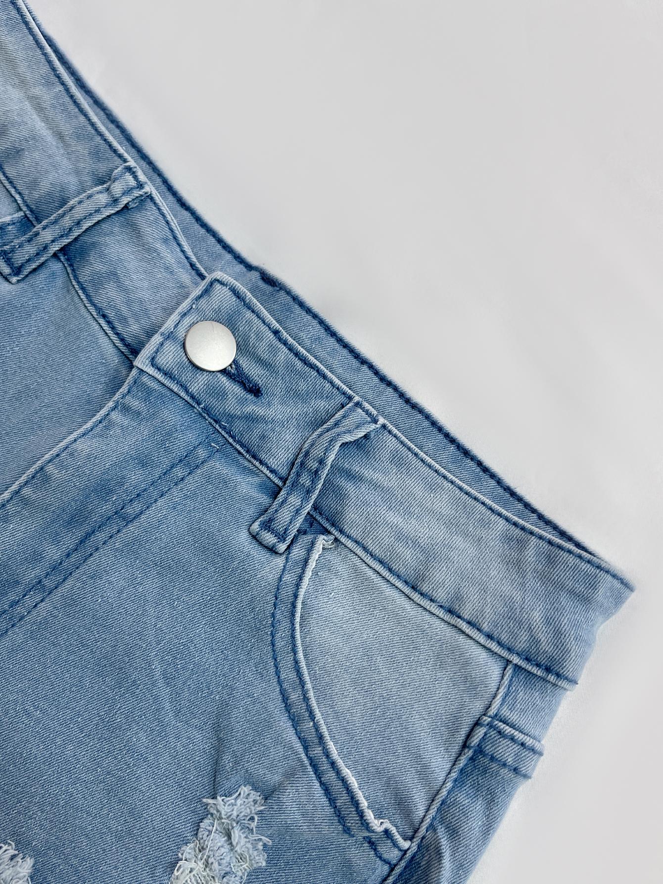 Shorts vaqueros TECCULI para mujer, modernos pantalones rectos con aberturas, bordes y bolsillos desgastados, fáciles de lavar a máquina.