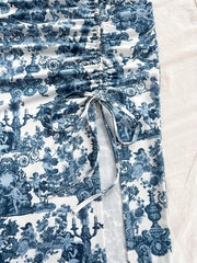 TECCULI PETITE Conjunto de 2 piezas para mujer: camisola con estampado floral y falda midi con cordón ajustable, conjuntos de verano