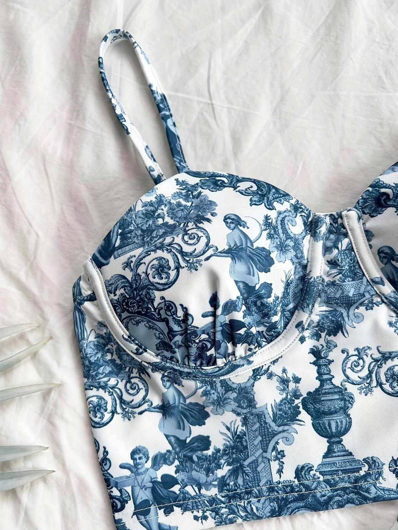 TECCULI PETITE Conjunto de 2 piezas para mujer: camisola con estampado floral y falda midi con cordón ajustable, conjuntos de verano
