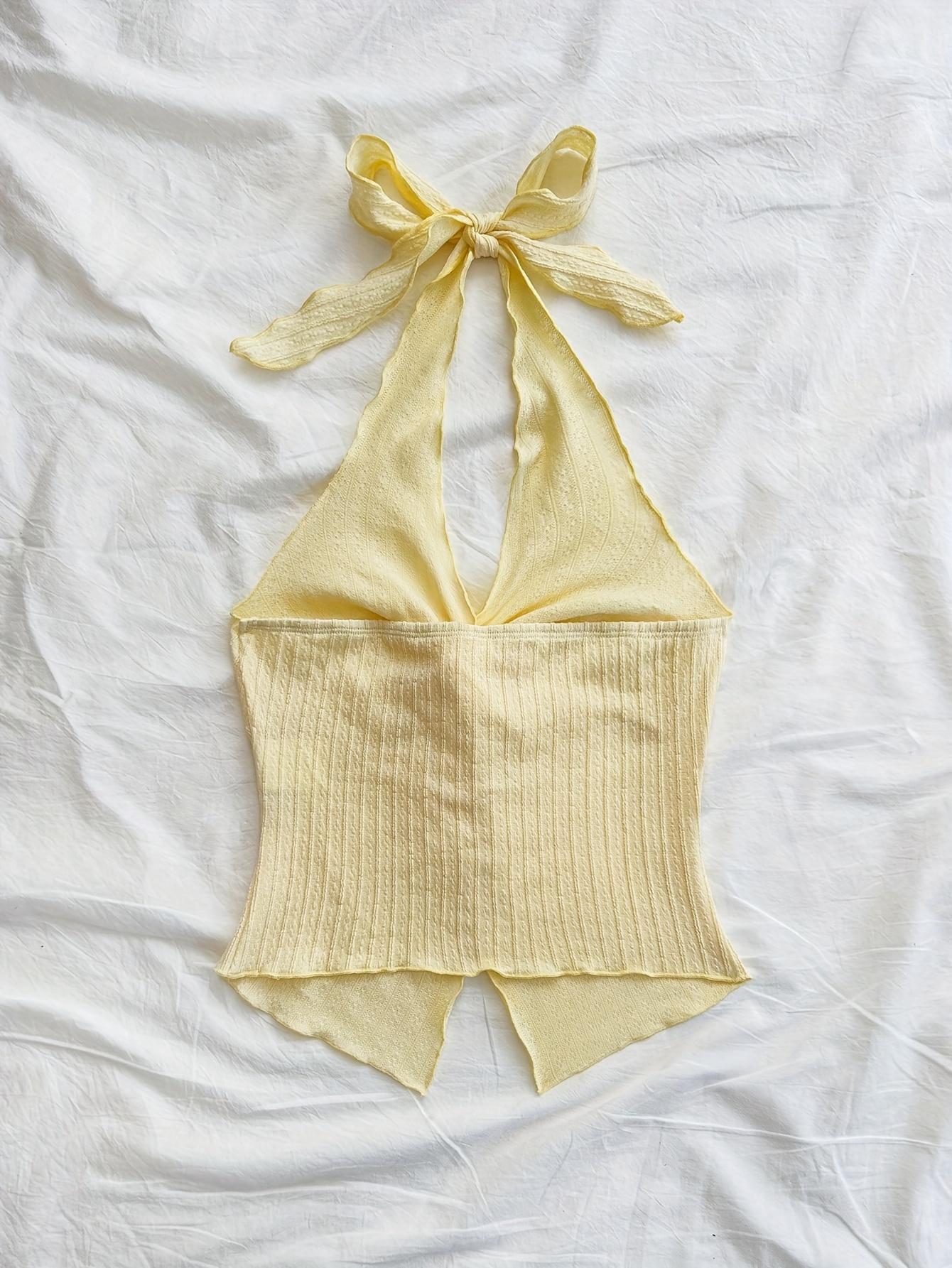 Camisola TECCULI Soleia de moda, sexy, con cuello halter, lazo, dobladillo retorcido, abertura en la espalda