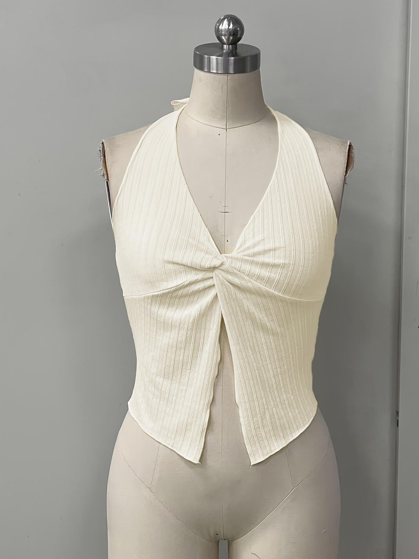 Camisola TECCULI Soleia de moda, sexy, con cuello halter, lazo, dobladillo retorcido, abertura en la espalda