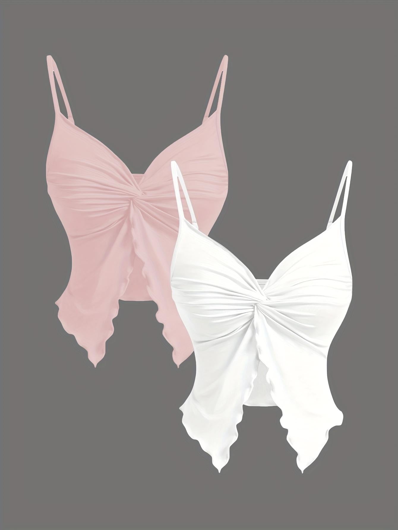 TECCULI MOD - Camisola de tirantes con abertura frontal y dobladillo retorcido de color liso para mujer, tops de verano, top camisola, tops bonitos, top sin mangas en blanco y negro, tropical, gyaru, sin espalda, sexy, coqueta, top para salir