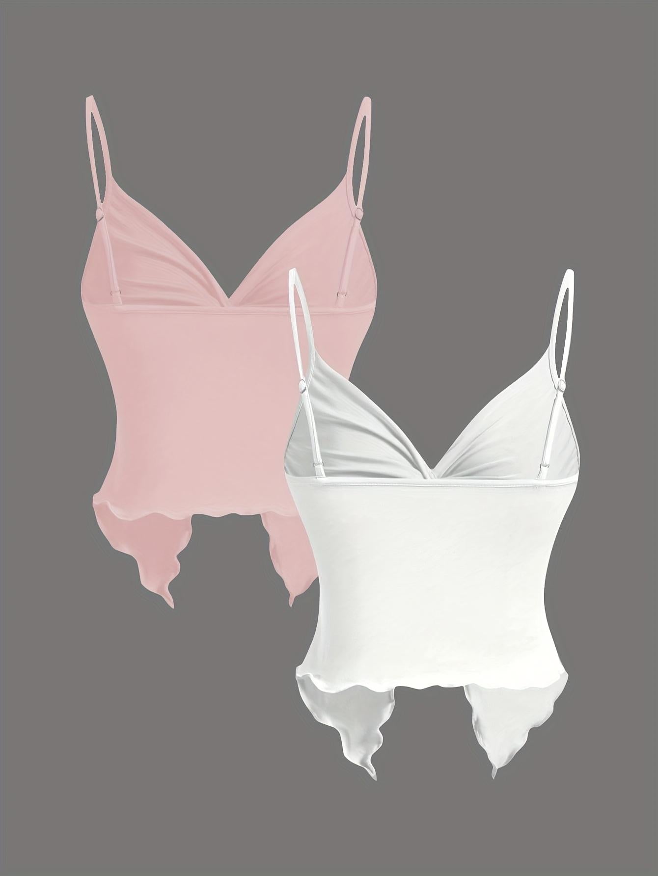 TECCULI MOD - Camisola de tirantes con abertura frontal y dobladillo retorcido de color liso para mujer, tops de verano, top camisola, tops bonitos, top sin mangas en blanco y negro, tropical, gyaru, sin espalda, sexy, coqueta, top para salir