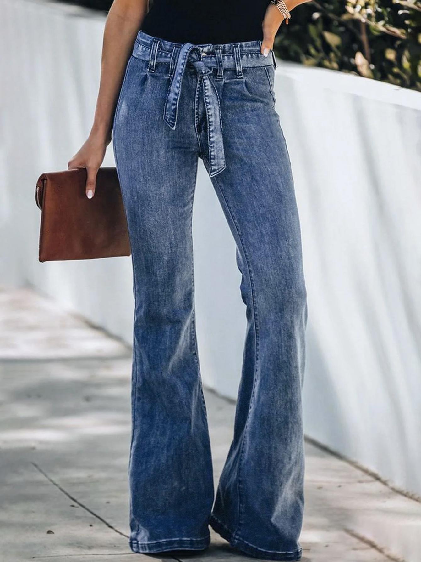 Vaqueros retro TECCULI de pierna ancha para mujer, primavera y otoño 2025. Nuevos pantalones largos rectos de cintura alta y microacampanados.