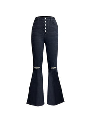 TECCULI Women's Black Bell Bottom Jeans for Women High Waisted Flare Jeans Womens Ripped Stretchy Bell Bottoms Pants