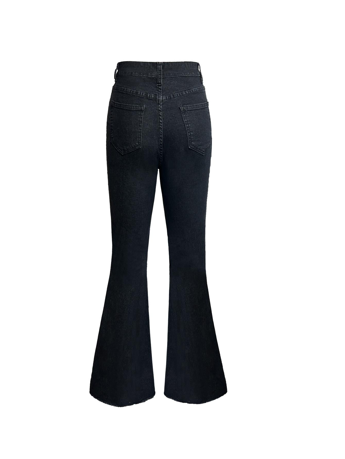 TECCULI Women's Black Bell Bottom Jeans for Women High Waisted Flare Jeans Womens Ripped Stretchy Bell Bottoms Pants