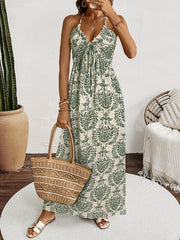 Vestido premamá informal con cuello halter, espalda descubierta y estampado completo para vacaciones TECCULI