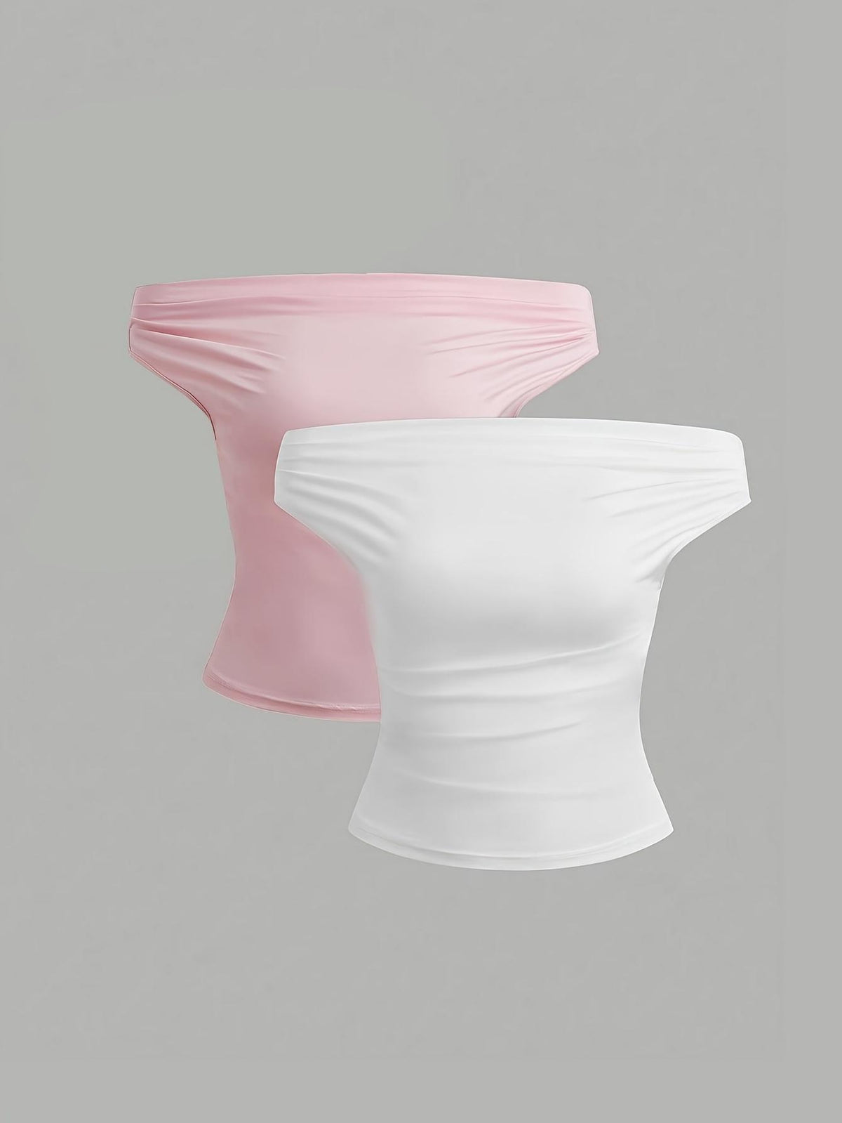 TECCULI Sweetra Top fruncido liso con hombros descubiertos (3 piezas)