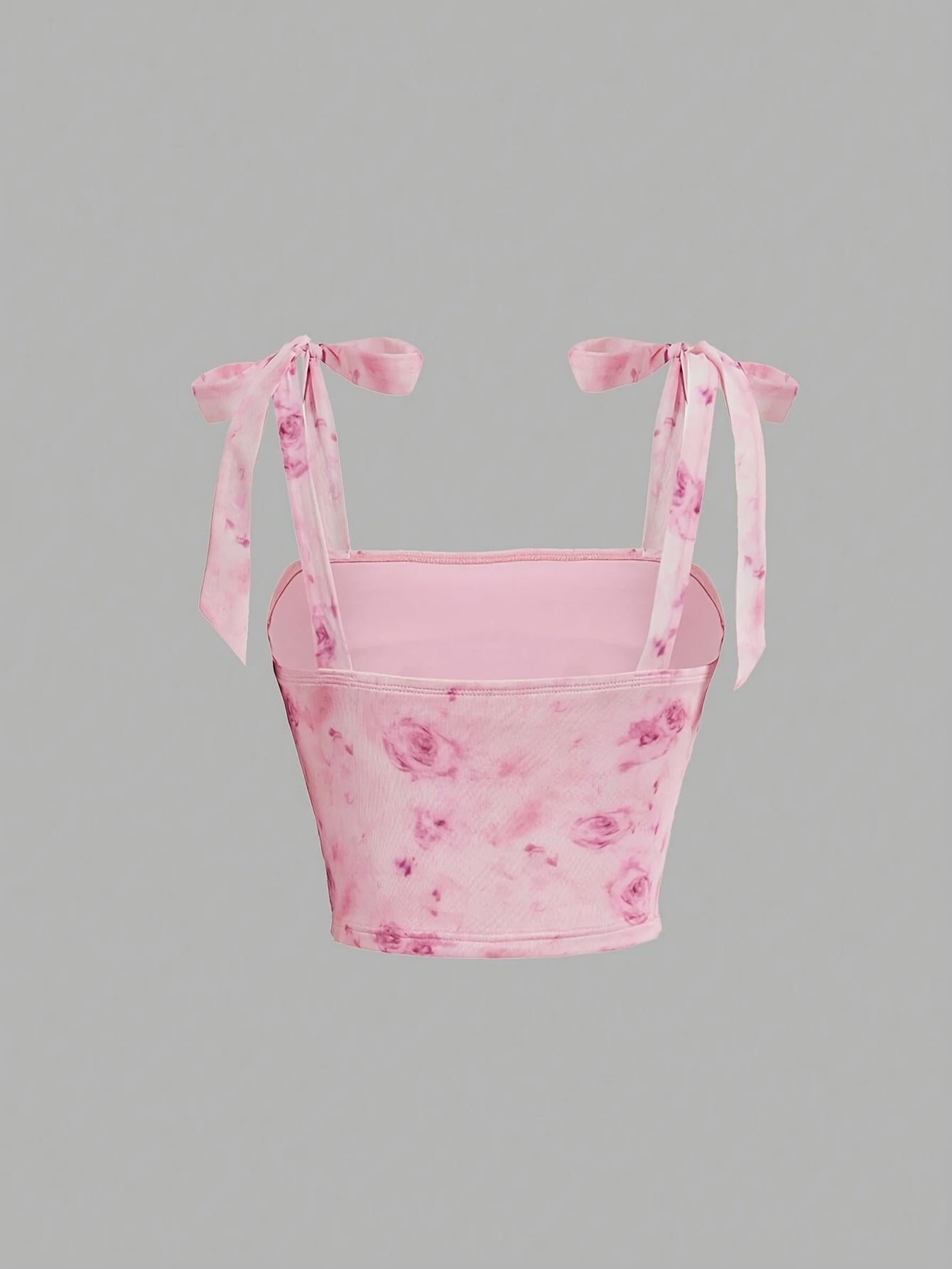 TECCULI MOD Top de tirantes con lazo en los hombros con estampado floral romántico de verano