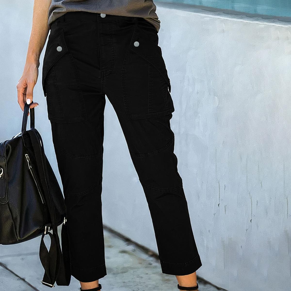 Pantalones TECCULI Lumivelle de tejido elástico para mujer con bolsillos y botones metálicos. Elegantes, sexys, para oficina y casuales, de corte ajustado para primavera, verano y otoño.