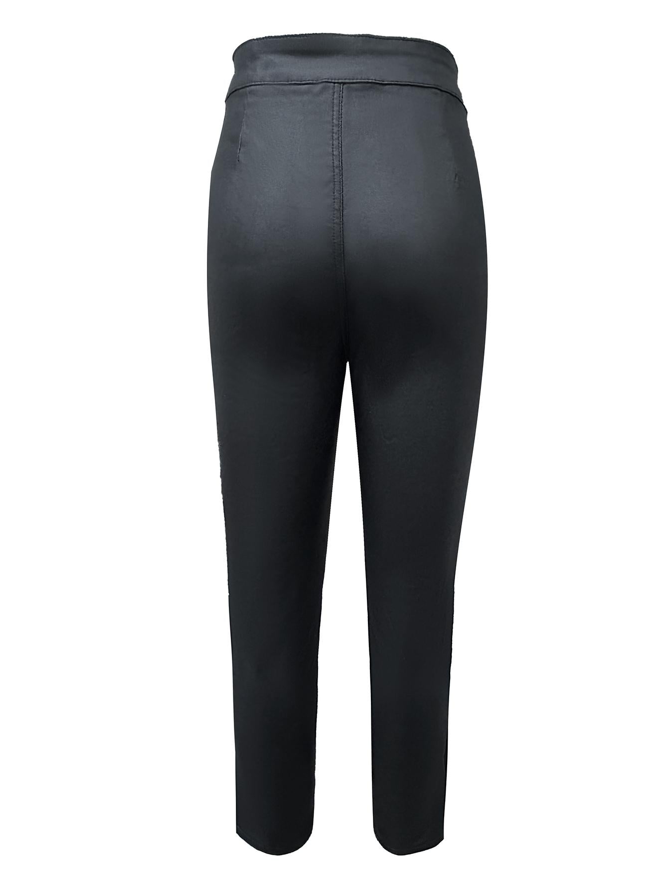 Leggings negros de cintura alta de PU sólido TECCULI PETITE