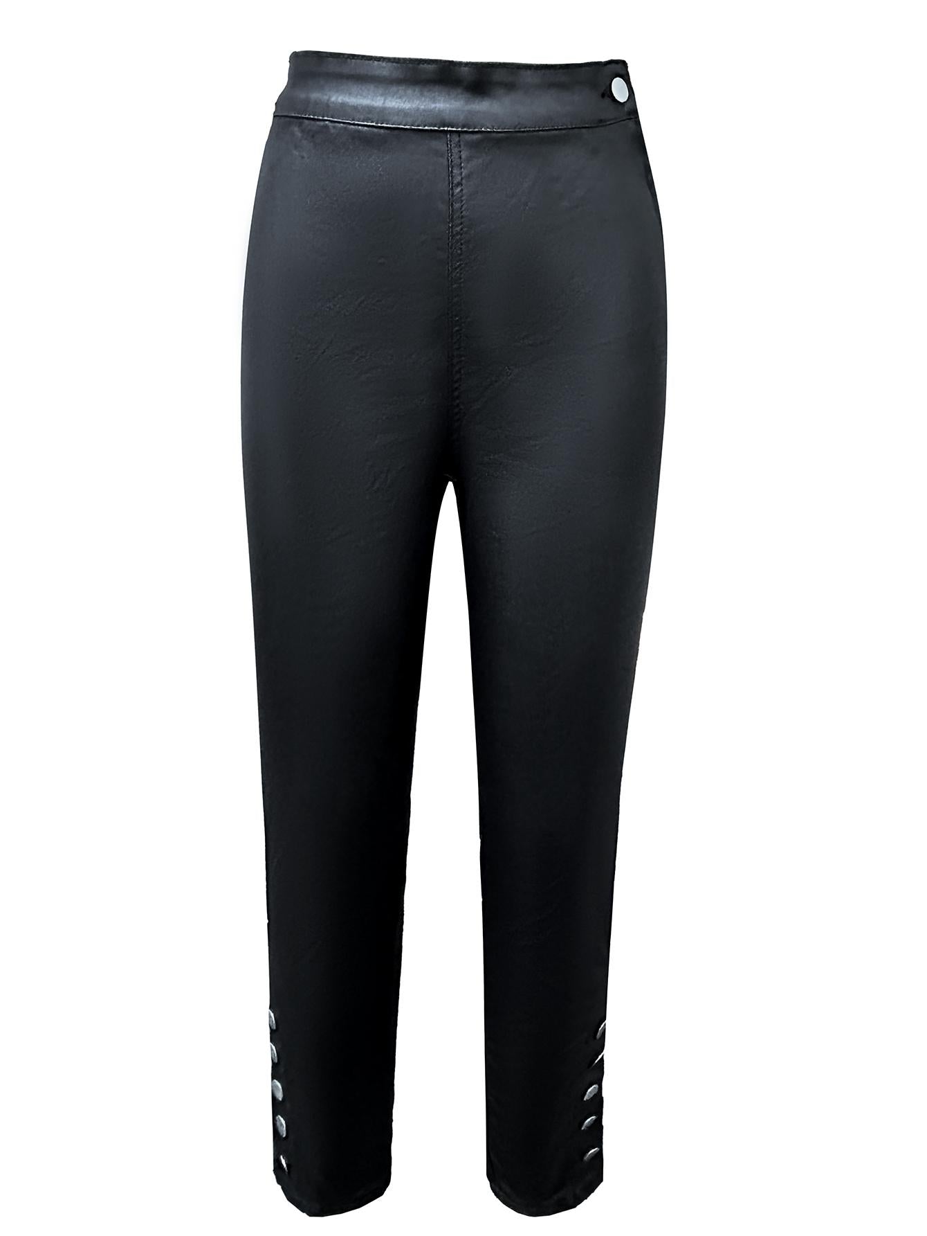 Leggings negros de cintura alta de PU sólido TECCULI PETITE