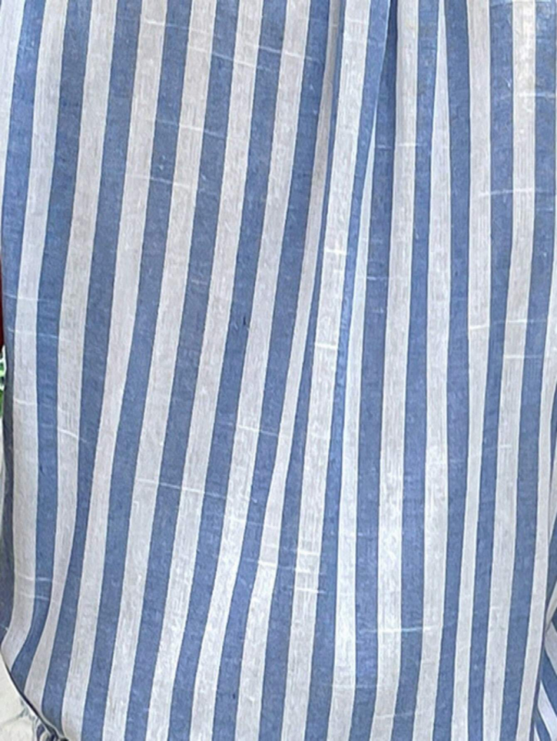 Vestido de algodón con cintura ceñida y volantes en los hombros de TECCULI Calvaya Summer Blue &amp; White a rayas