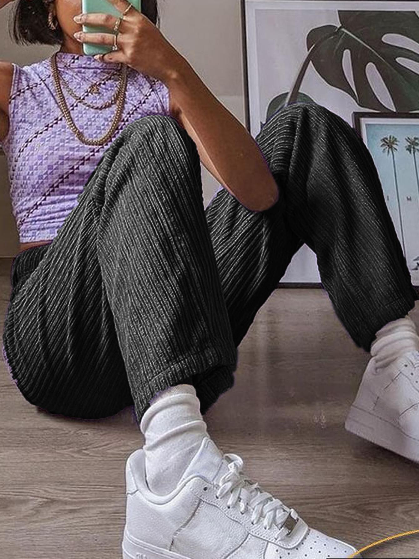 Pantalones casuales rectos y holgados de color liso para mujer de TECCULI EZwear para el día a día.