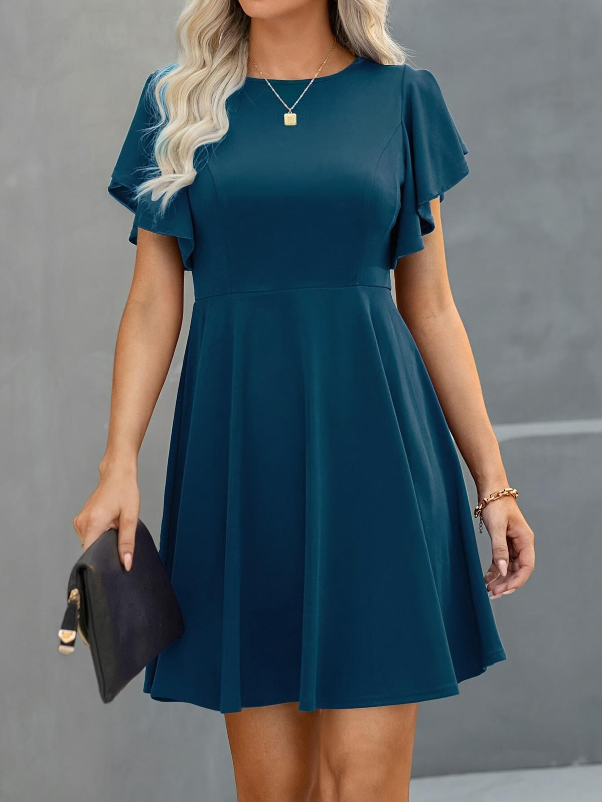 Vestido de cóctel semiformal TECCULI, vestido de manga corta con volantes para verano y primavera, ropa de mujer