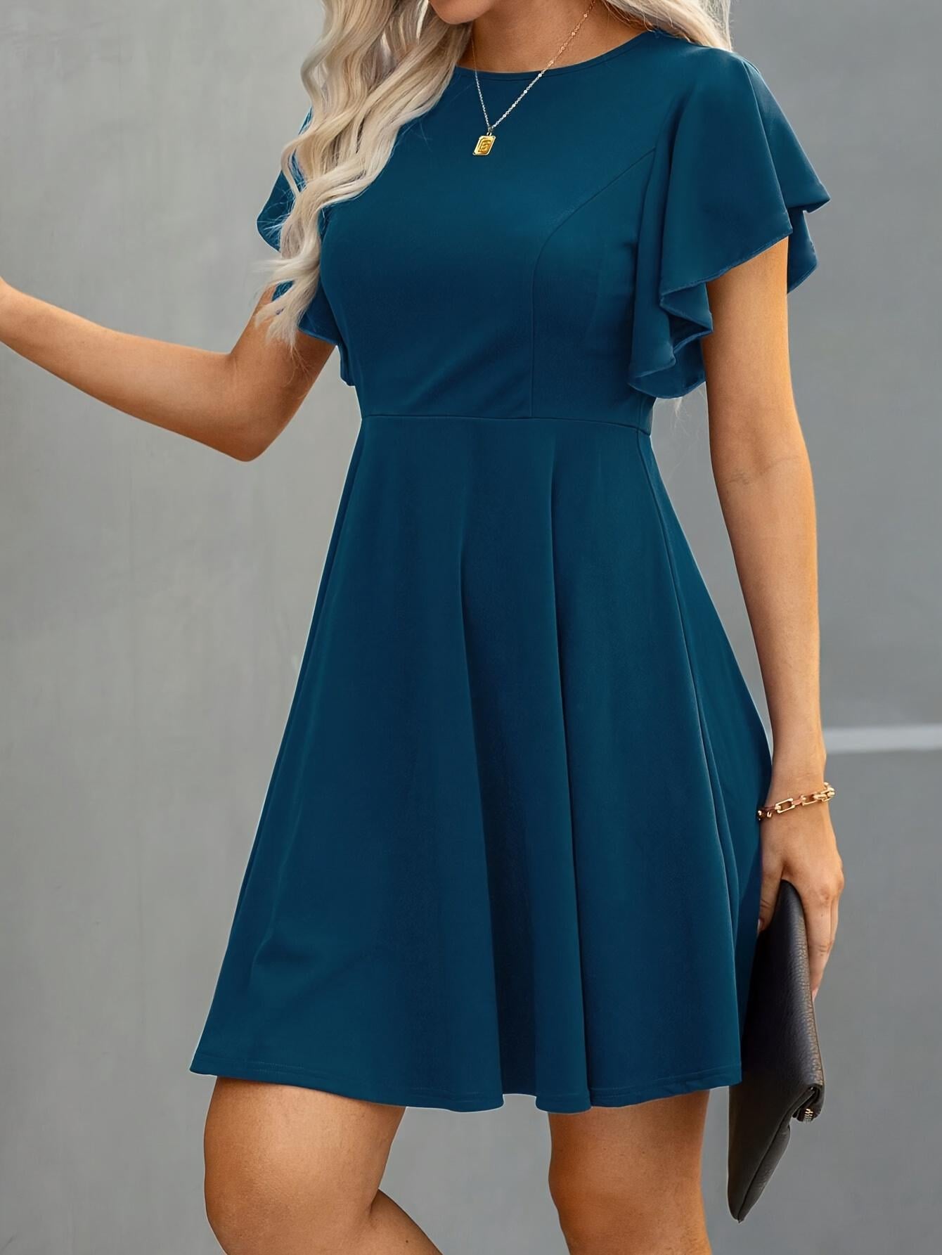 Vestido de cóctel semiformal TECCULI, vestido de manga corta con volantes para verano y primavera, ropa de mujer