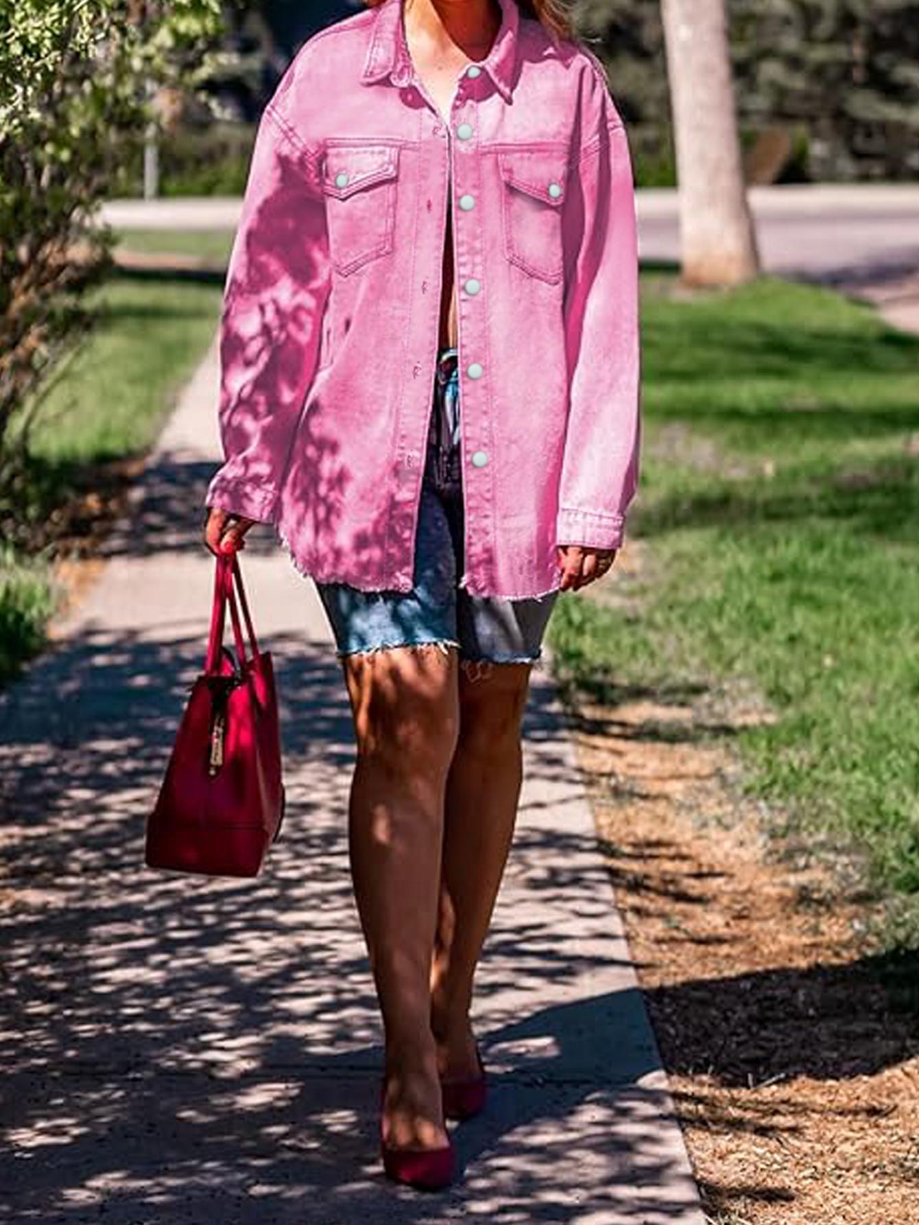 Chaqueta vaquera rosa de San Valentín estilo Y2k de talla grande TECCULI EZwear, hecha de