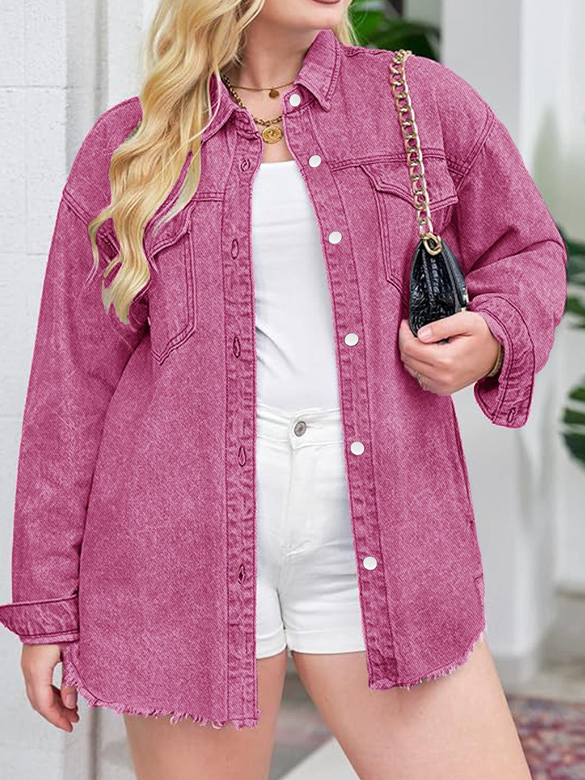 Chaqueta vaquera rosa de San Valentín estilo Y2k de talla grande TECCULI EZwear, hecha de