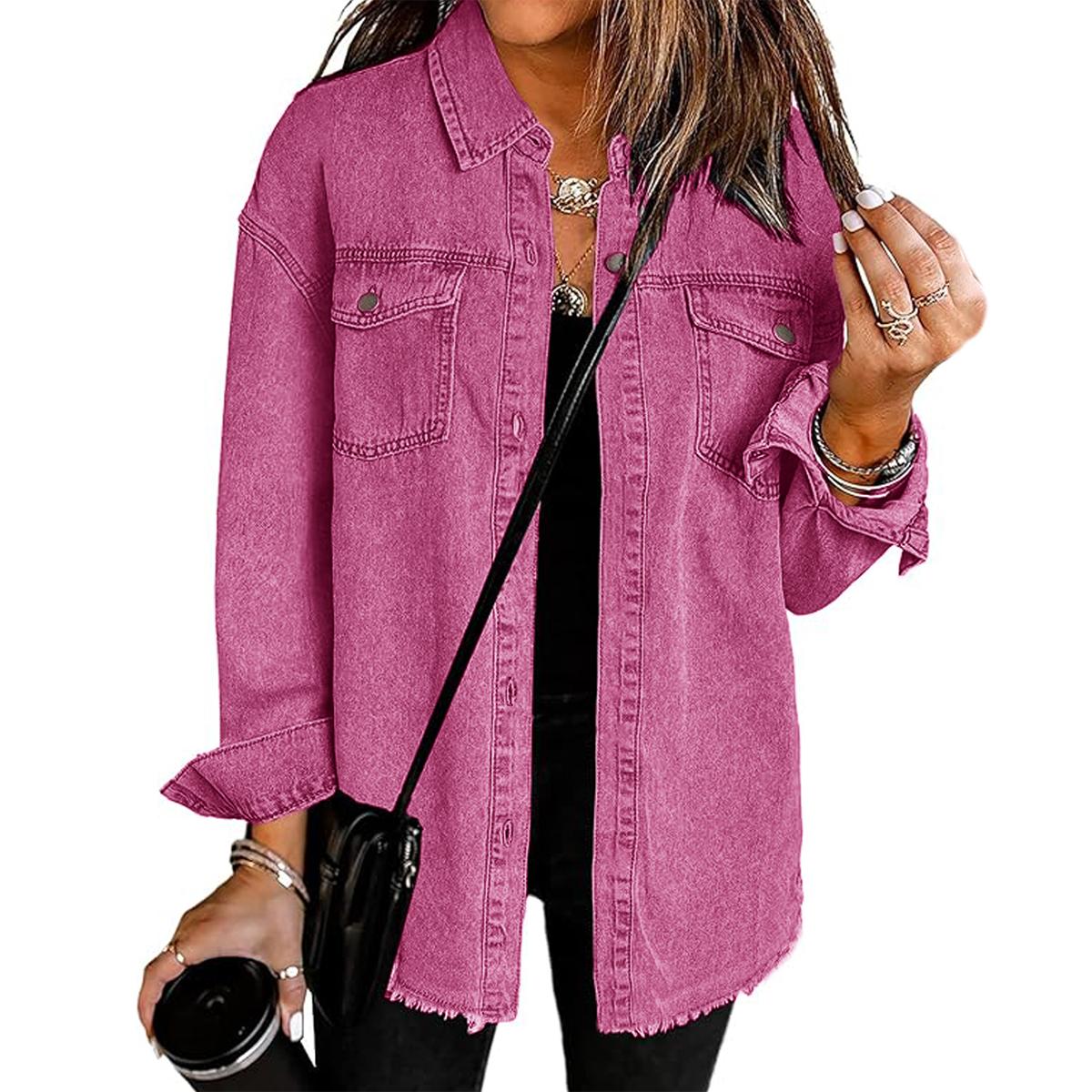 Chaqueta vaquera rosa de San Valentín estilo Y2k de talla grande TECCULI EZwear, hecha de