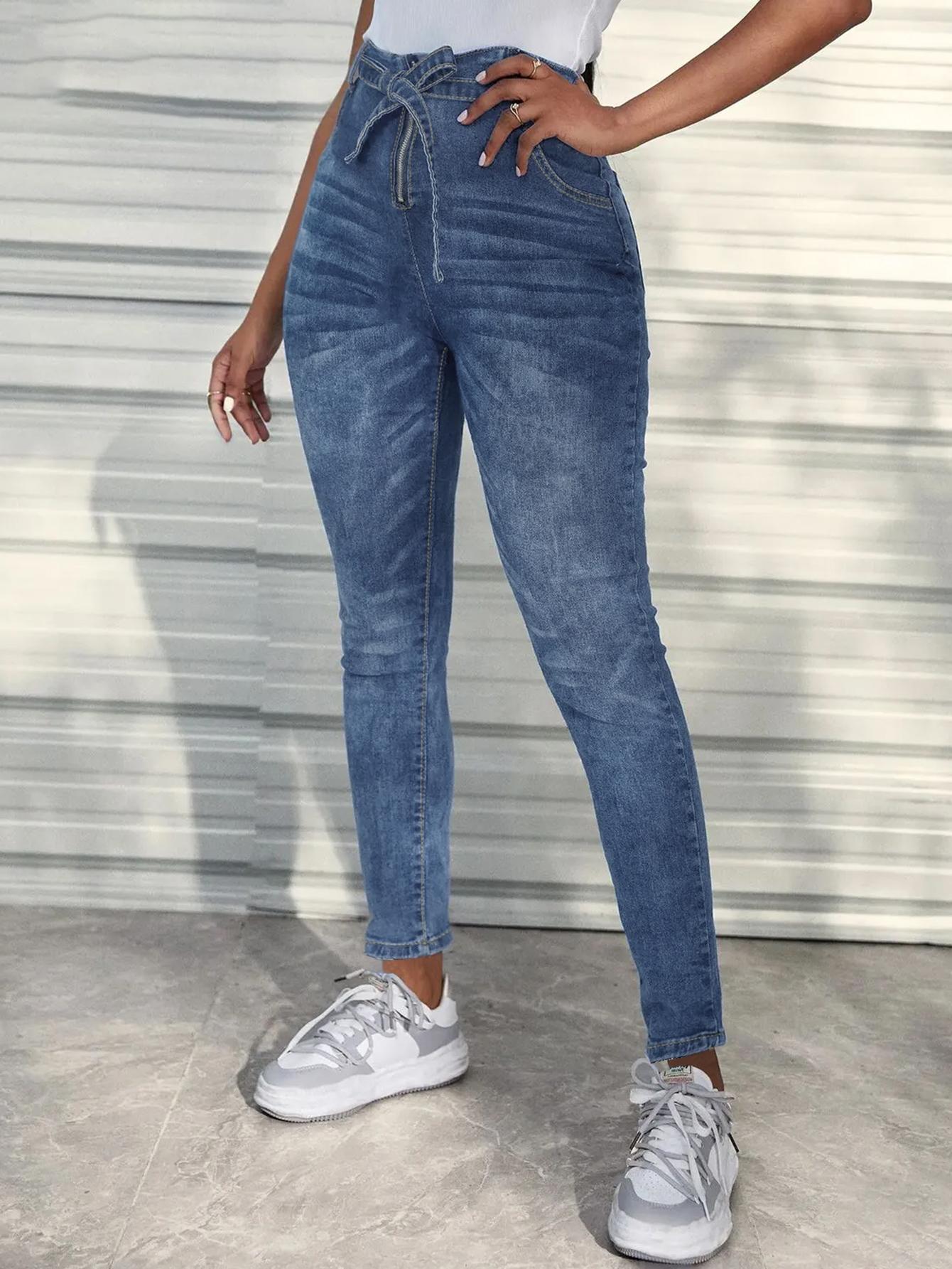 Vaqueros ajustados con botones delanteros azules para mujer de talla grande TECCULI SXY